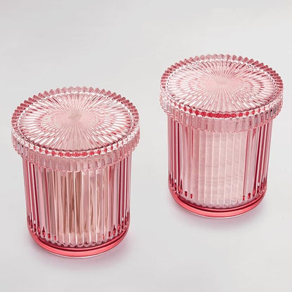 MKOSAB 2 Pack Qtip Holders for Bathroom, Clear Glass Apothecary Jars with Lids,Vintage Bathroom Canisters for Cotton Balls,Swabs,Floss Picks,Hair Ties,Vanity Organizer and Storage Decor (Pink)
