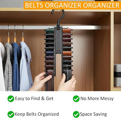 Lolytama 2Pack Belt Hanger,Belt Holder Organizer with Non-Slip Clips,Belt Hanger Wall Mount,Tie Hanger for Closet for Belt, Scarves,Ties, Hats,Camisoles,Bras
