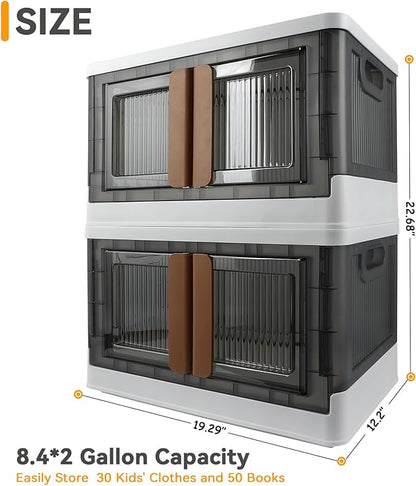AssHMKIT Storage Bin, Plastic Cabinet, 8.4 Gallon Capacity (32L Per One), 2 Pack, Collapsible Box with Lids, Foldable Drawer, Transparent, Organizers for Home and Office