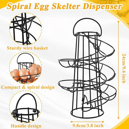 Zubebe 2 Pcs Egg Basket Storage, Spiral Fresh Egg Collecting Holder Countertop Metal Wire Rack Functional Dispenser for Kitchen Display(9.4'',handle Style)
