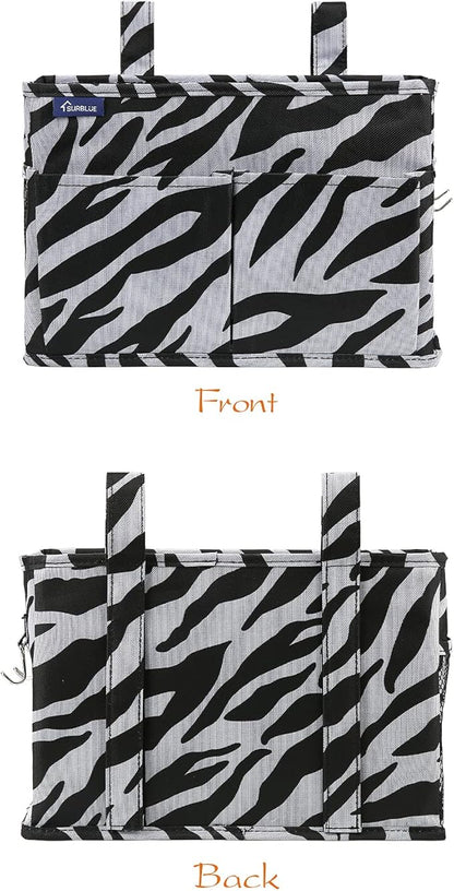 Surblue Caddy Hanging Organizer Bedside Storage Bag for Bunk and Hospital Beds, Zebra, Small