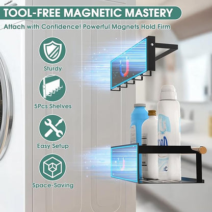 4 Pack Magnetic Shelves for Washing Machine Magnetic Shelf for Fridge Powerful Magnetic Shelves with Double Sided Tape for Laundry Room Kitchen Bathroom Organization