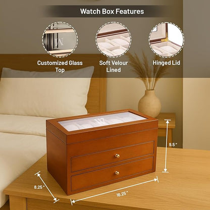 Bey-Berk Custom Personalized Watch Box Organizer - 36 Slot Luxury Solid Wood Designer Display, Large Watch Slots