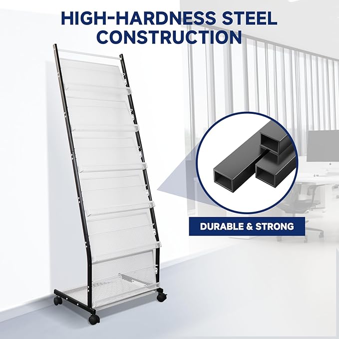6-Tier Floor-Standing Magazine Rack with Wheels – Perfect Brochure Display Stand for Exhibitions, Offices, and Information Hubs