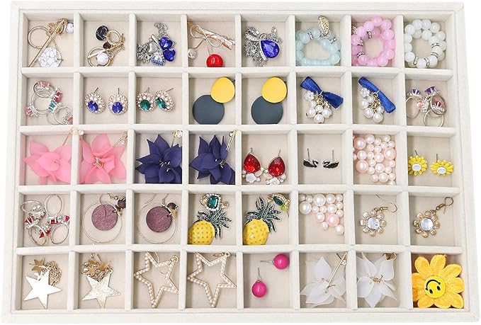 Stratalife Earring Organizer Stackable Jewelry Tray Drawer Organizer Removable Display Tray Organizer for Jewelry Necklace Earring Drawer Insert (40 Grid)