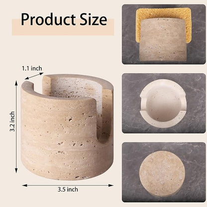 MALIHOO Travertine Natural Marble Sponge Holder, Sponge Caddy for Sink Organizer, Kitchen, Bathroom, Fast Absorbing, Durable, Elegant and Stylish