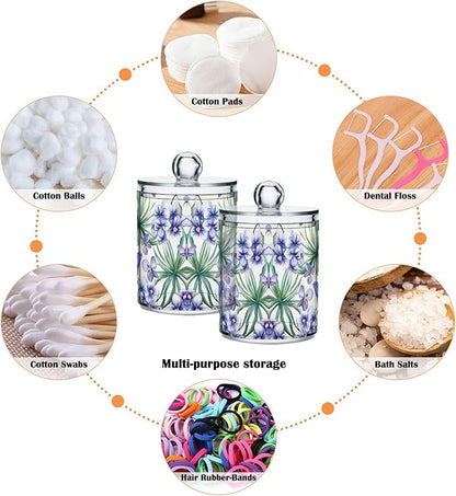 MNSRUU 4 Pack Qtip Holder Organizer Dispenser Tropical Orchid Flowers Bathroom Storage Canister Cotton Ball Holder Bathroom Containers for Cotton Swabs/Pads/Floss