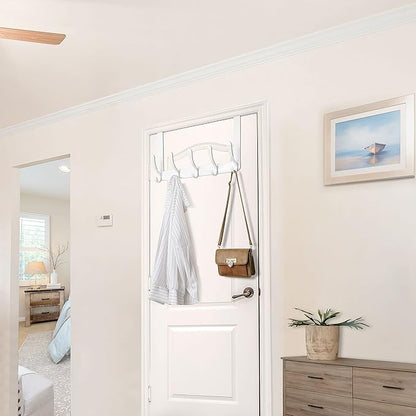 WEBI Over The Door Hook 5 Coat Hooks,Over The Door Towel Rack,Door Hanger Coat Rack Towel Hanger for Hanging Coats,Clothes,Back of Bathroom,White
