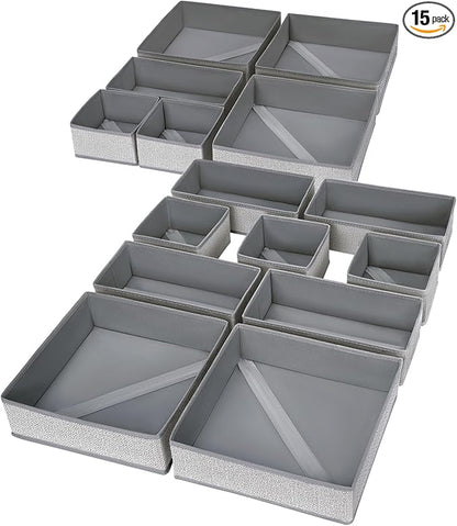 DIMJ Drawer Organizers Cloths, Closet Underwear Organizer, 15 Packs Foldable Closet Organizers, Sock Drawer Organizer, Fabric Dresser Drawer Dividers for Clothes Underwear Bras Socks