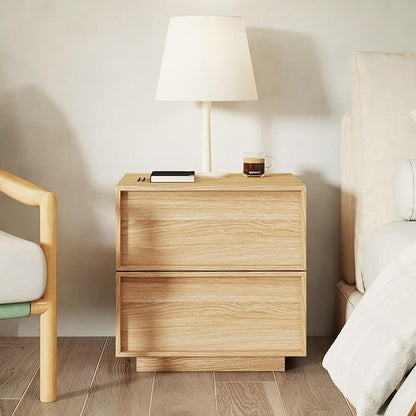 RYWI11OUSE Wooden Nightstand with Storage,Modern Night Stand with 2 Drawers, Bedside Table for Bedroom, Natural Oak