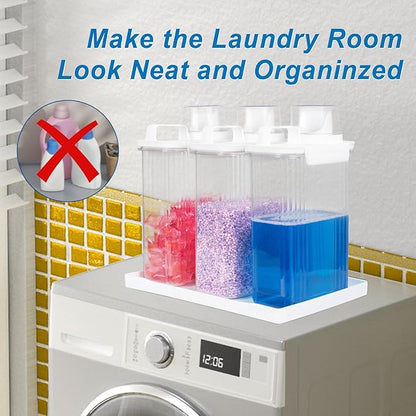 68oz Laundry Detergent Container, 3Pack Plastic Liquid Detergent Dispenser for Laundry Room Powder,Soap,Fabric Softener, Scent Beads Storage and Organization,with 5 Labels,1 Tray.(3, 68oz)