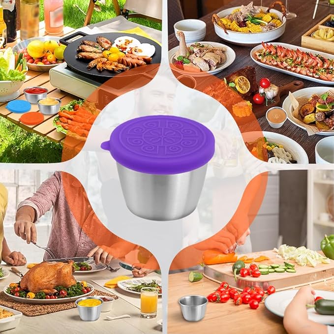 6x1.6/2.4 Oz Salad Dressing Container To Go Condiment Containers Coverd Lids,Small Reusable Stainless Steel Sauce Containers For Lunch Boxes Picnics Travel Meal Prep Kitchen Storage (6PC-1.6oz)