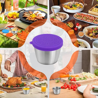 6x1.6/2.4 Oz Salad Dressing Container To Go Condiment Containers Coverd Lids,Small Reusable Stainless Steel Sauce Containers For Lunch Boxes Picnics Travel Meal Prep Kitchen Storage (6PC-1.6oz)
