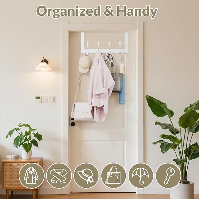 WLCSNG Over The Door Hooks Rustproof - 25lb Heavy Duty Over The Door Towel Rack, Door Hanger for Bathroom, Coat Rack Dorm Room Essentials (2Pack, White)