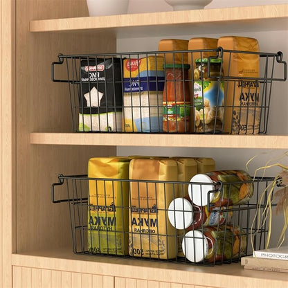SANNO Freezer Basket Stackable Wire Baskets For Pantry Storage and Organization Pantry Storage Bins With Handles Sturdy Metal Food Baskets Pantry Organized,set of 8,Black