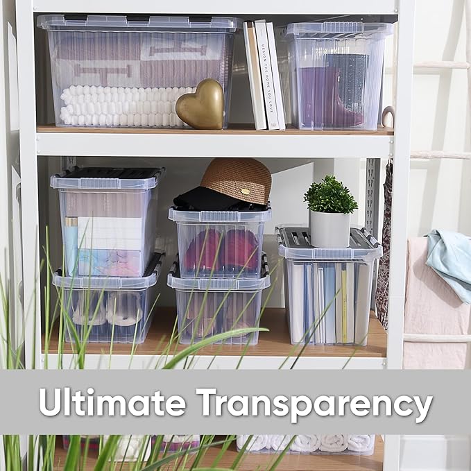 Superio 6-Pack Clear Storage Bins with Lids (15"x10"x10.25") - Stackable Plastic Containers, BPA-Free, Odor-Free, Home/Office/Dorm Organizers, 17 Quart