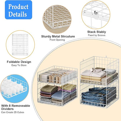 Closet Organizers and Storage Shelves for Clothes, Collapsible Stackable Storage Bins Organizer Baskets Containers Drawers for Truck Camper Closet RV Closets Pantries Cupboard Wardrobe
