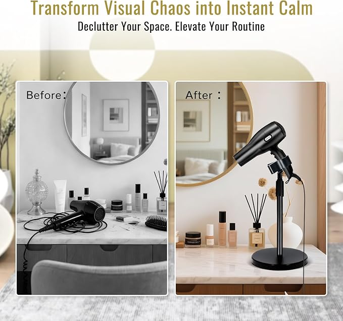 INNOLIFE 73 inch Reach Hair Dryer Holder - Hands-Free Mount, Universal Fit for Bathroom Organization & Cord Management