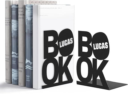 Personalized Name Metal Book Ends 2 Pcs, Unique Bookends for Shelves Room Decorative, Heavy Duty Metal Bookends, Non-Slip Book Stopper, Book Shelf Holder for Home Office Study Room, Book Lovers Gifts