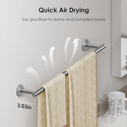 FORIOUS Towel Bar Wall Mounted, Stainless Steel Towel Racks for Bathroom 18 Inch, Includes Wall Mounting Hardware (Brushed Nickel, Total Length 20 Inch)