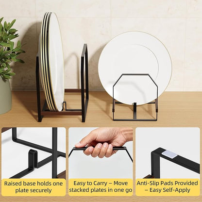 TIPSYTREE 2 Pack Kitchen Plate Organizer with Large & Small Holders, Metal Dish Racks for Compact Homes and Cabinets, Black (1 Large + 1 Small)