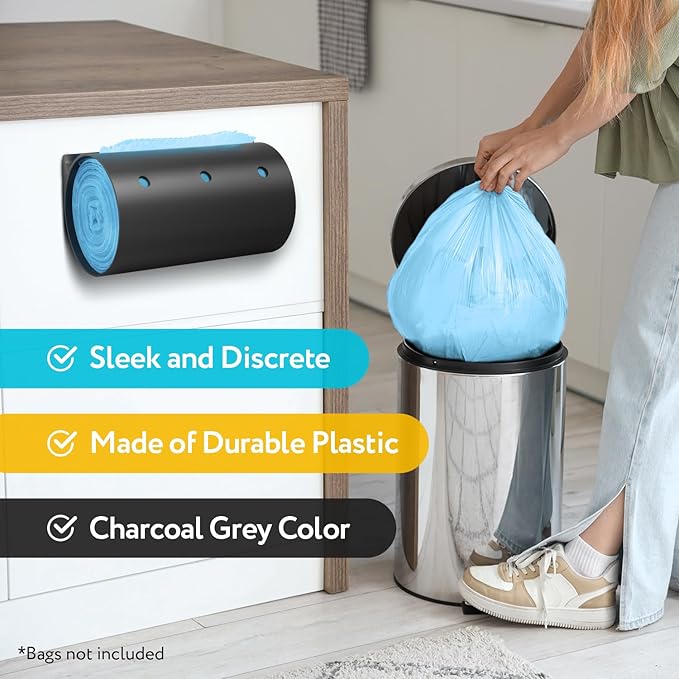 IMPRESA Trash Bag Dispenser Wall Mount - 50-Count Gray Plastic Holder - Under-Sink & Garage Installation - Garbage Bag Storage - Kitchen Organization & Storage