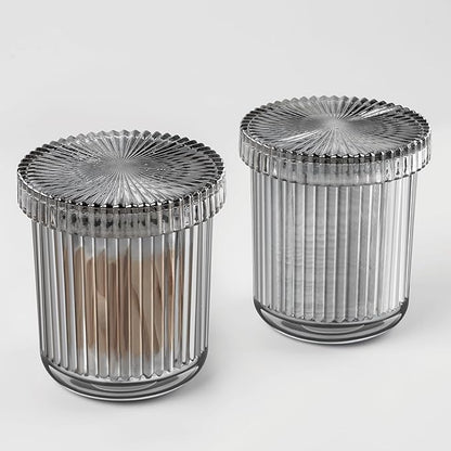 MKOSAB 2 Pack Qtip Holder - Apothecary Jars with Lids, Bathroom Organizers and Storage Canister for Cotton Balls,Swabs,Floss Picks,Hair Ties,Clear Glass Vintage Bathroom Decor Jar Set (Gray)