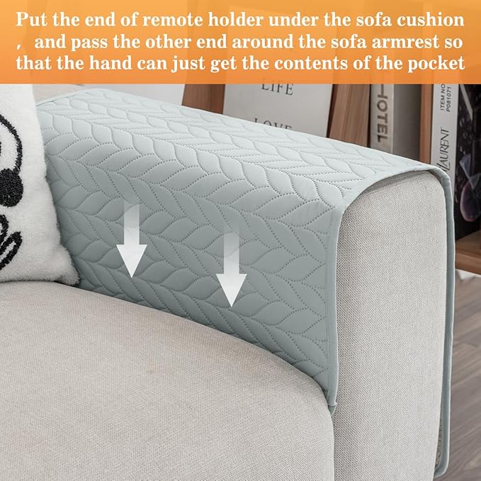 HADEEONG Sofa Armrest Organizer Arm Chair Caddy for Recliner, Remote Control Holder for Recliner, Non-Slip Armchair Caddy with 6 Pockets Storage for Magazine, Tablet, Phone, Light Grey