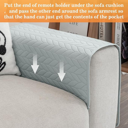 HADEEONG Sofa Armrest Organizer Arm Chair Caddy for Recliner, Remote Control Holder for Recliner, Non-Slip Armchair Caddy with 6 Pockets Storage for Magazine, Tablet, Phone, Light Grey