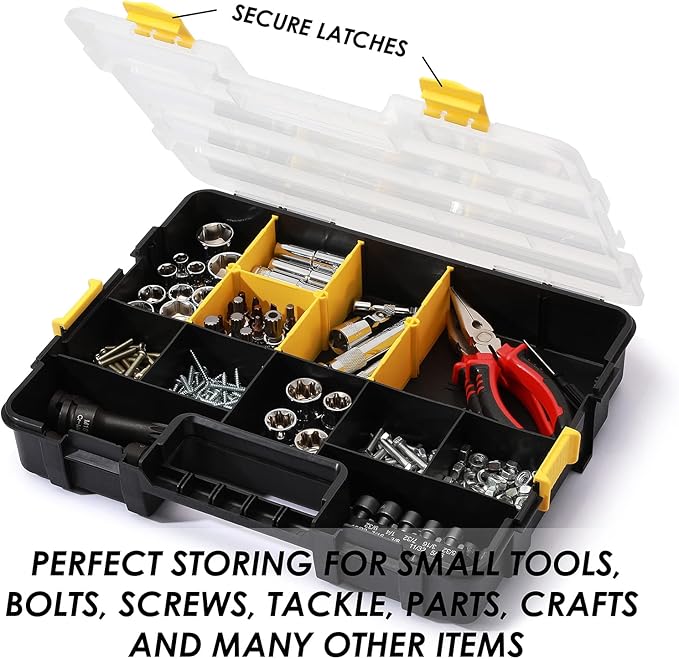 MIXPOWER 2 Pieces 34-Compartment Toolbox Organizer sets, 20 Removable Dividers, Black/Yellow, 2 Pieces Set, Excellent for Screws, Nuts, Small Parts