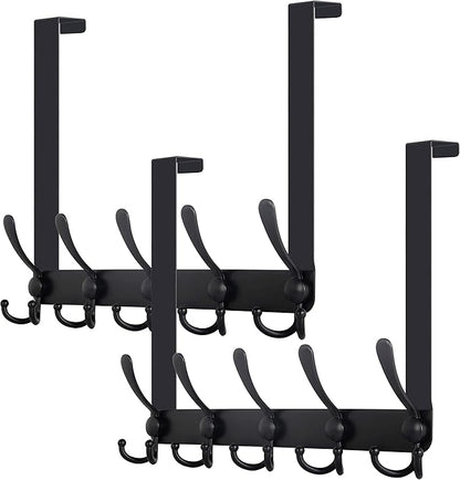 WEBI Over The Door Hooks,Door Hanger,Over The Door Towel Rack with 5 Triple Hooks for Hanging,Over Door Coat Rack Towel Hanger for Towels,Clothes,Bathroom,Black,2 Packs