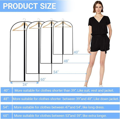 Garment Bags for Hanging Clothes 24'' x 40'' (Set of 12) Coat Covers for Closet Foldable Washable Dress Bags for Hanging Clothes for Long Dress Dance Costumes Suits Gowns Coats