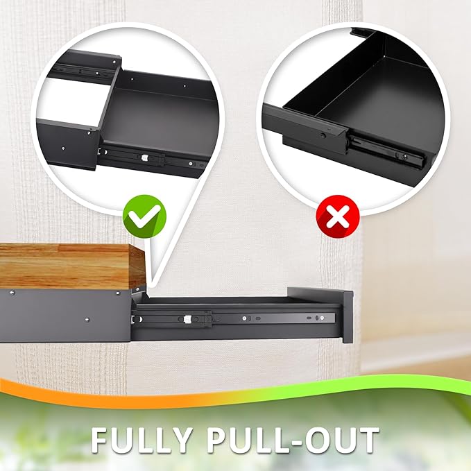 POPMOON Under Desk Drawer For Desk 13.8 * 8.8 * 3.5 in, Pull out Storage Organizer with Slide Extension Mounted Under Flat Wooden Table or Workbench, Carbon Steel Hidden Desk Drawer
