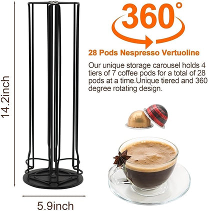Vertuo Pod Holder Organizer for Nespresso, Holds 28 Pods, Large Capacity Nespresso Vertuo Pod Storage, Sleek Black Design, Ideal for Small Kitchens and Coffee Bars, ONLY for Any VertuoLine Setup