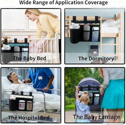 UlifeBetter Hanging Bedside Caddy Bedside Organizer Bunk Bed Storage Bag Hanging Pocket for Camp, Dorms & Hospital Bed Rails More (Black 4 Pockets)