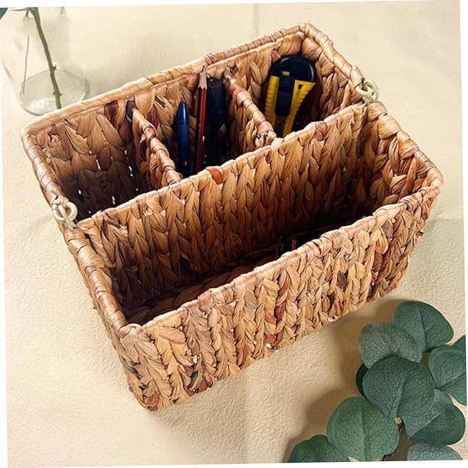 PRETYZOOM Woven Cutlery Holder with Handle Divided Utensil Storage Basket for Kitchen Organization Handmade Vine Material Portable and Practical Design for Dining Table Use