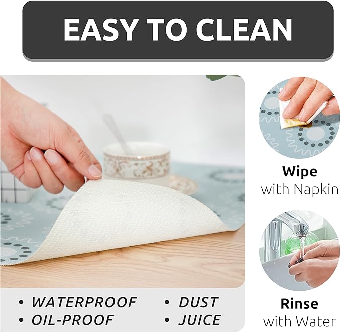 12X120 Inch Shelf Liner for Kitchen Cabinets, PVC Drawer Liner for Dresser Non-Slip Bathroom, Non-Adhesive Cabinet Liner Washable (Blue Circle)(5 Roll)