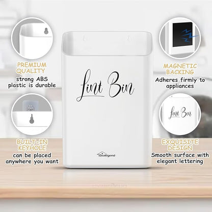 Sealegend Magnetic Lint Bin Lint Trash Can for Laundry Room Organization and Storage Dryer Lint Bin Decor Wall Mounted Space-Saving, White