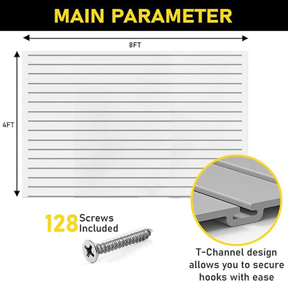 Heavy Duty 4x8 PVC Garage Slatwall Storage System (with Endcaps & Screws) - Modular Slat Wall Paneling for Garage Wall Organizer - Interlocking Slatwall Panels for Home & Commercial Use (Grey)