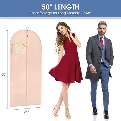 Garment Bags for Hanging Clothes, 50" Long Dress Bags for Closet Storage, Pink Garment Covers with Clear Window for Suits, Coats, Jackets (2 Pack)