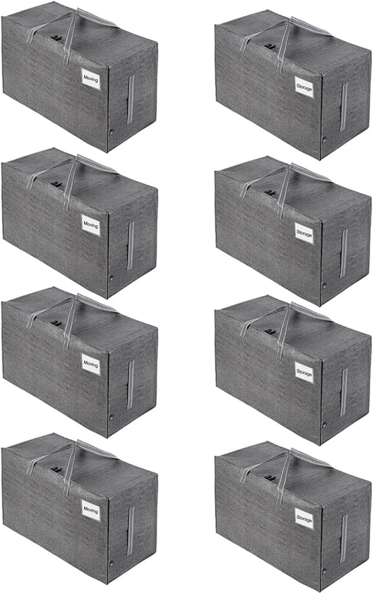 VENO 8 Pack Moving Bags, Moving Supplies, Moving Boxes, College Packing Storage Boxes with Lids Alternative, Heavy Duty Dorm Organizer Tote, Extra Large, Sturdy Handles, Zipper (Dark Gray, 8 Pack)