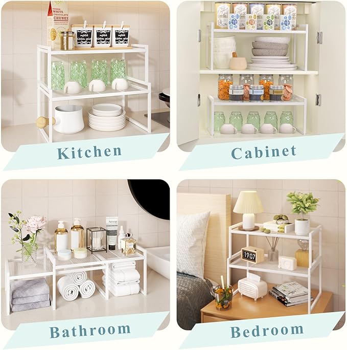 Set of 2 Cabinet Organizers 16.6''W 44 LBS Load Capacity Heavy Duty Kitchen Pantry Shelves Counter Countertop Storage Racks