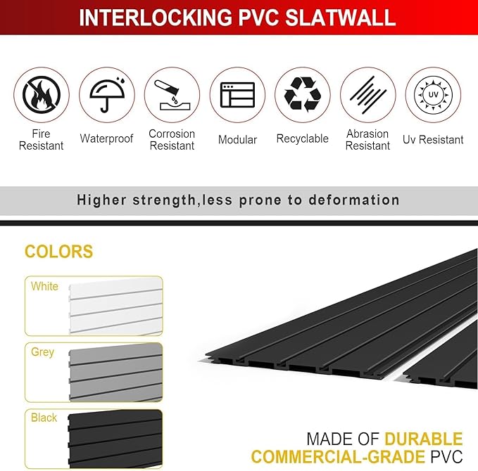 4 x 8 FT Slatwall Panel Garage Wall Organizer, Heavy Duty Slat Wall Paneling Sheets, Interlocking PVC Panels, Garage Slatwall for Tool Organization Mounted Storage Systems