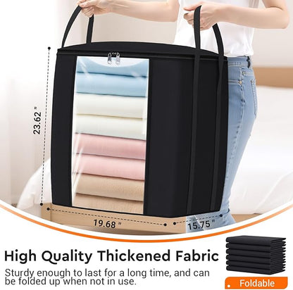 TasticTotes 120L Extra Large Clothes Storage Bags, Foldable Blanket Storage and Organization, Thick Fabric Containers with Reinforced Handles & Zippers for Clothing, Comforters, Bedding, Black, 1 Pack