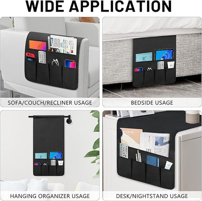 WETRBWEH Non-slip Couch Organizer Armchair Caddy, Oxford TV Remote Control Holder Bedside Caddy with 5 Pockets for Key Glasses Phone Magazine Holders.