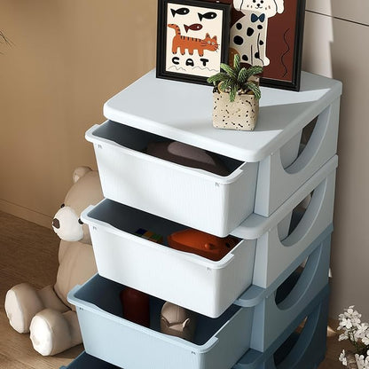 Qaba 4 Tier Kids Storage Unit, Toy Organizers and Storage with 4 Drawer Chest for Kids Bedroom Nursery Kindergarten Living Room for Boys Girls Toddlers, Blue