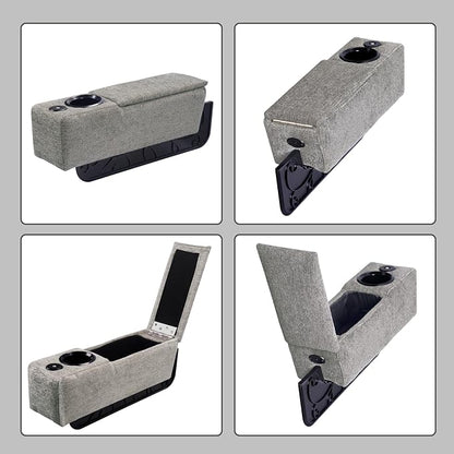 Multifunctional Sofa Armrest, Couch Armrest with Cup Holder, Removable Sofa Caddy with Storage,Equipped with LED Reading Light&Wireless Charge Stand, Grey