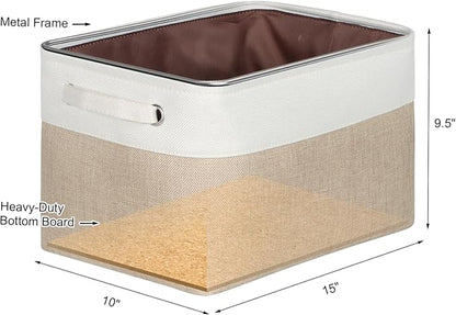 Kntiwiwo Foldable Storage Bin Collapsible Fabric Storage Basket Cube with Durable Handles Closet Organizer Bins for Organizing Shelves Drawers, Set of 3, 15" x 10" x 9.5", Beige