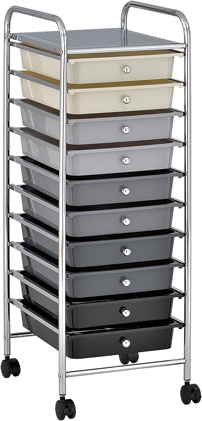 ECR4Kids 10-Drawer Value Mobile Oraganizer, Storage Cart, Grey Ombre
