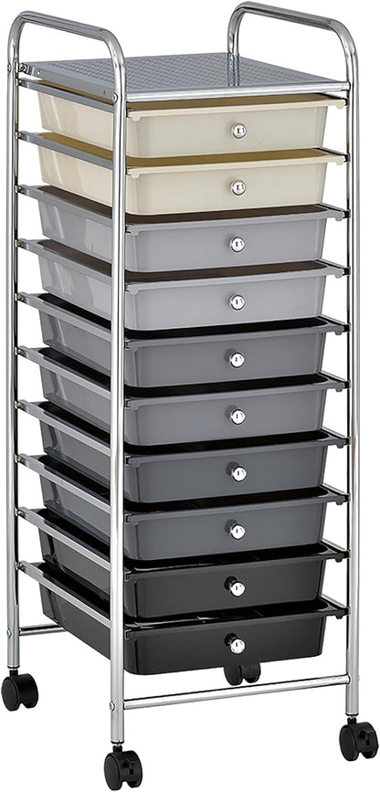 ECR4Kids 10-Drawer Value Mobile Oraganizer, Storage Cart, Grey Ombre
